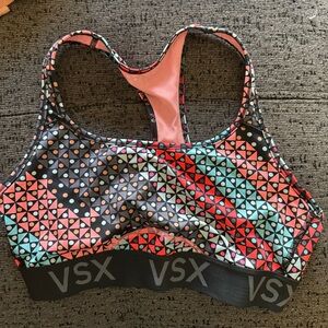 Victoria Secret Sport Bra Size Medium Geometric Pink Blue Print Great Condition
